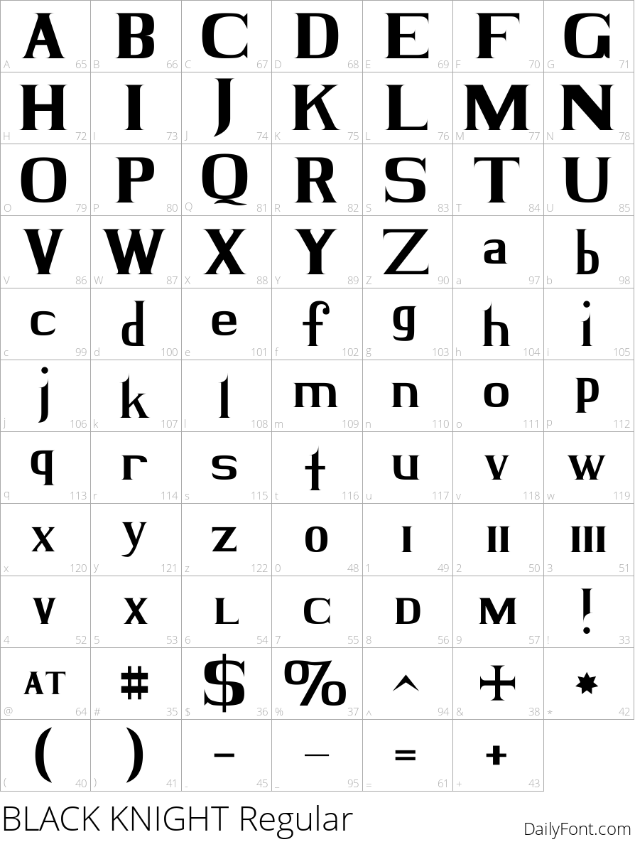 BLACK KNIGHT Regular character map