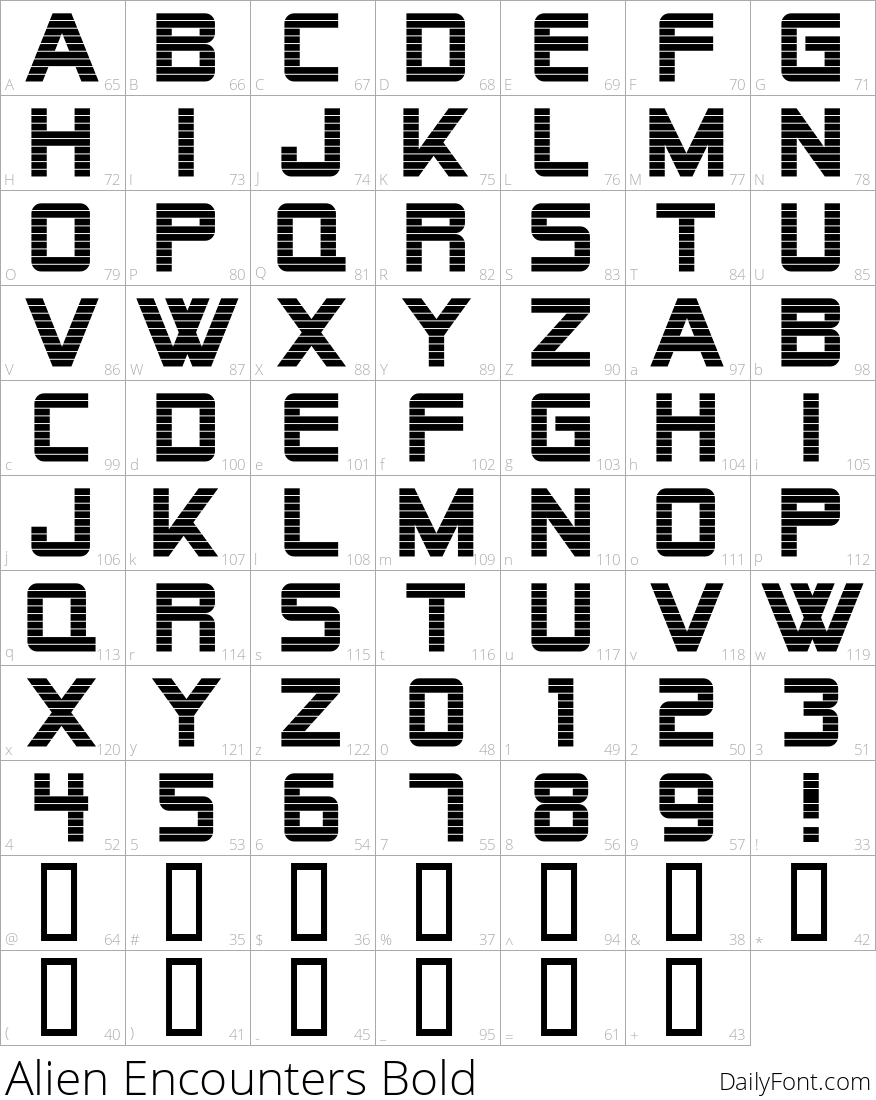 Alien Encounters Bold character map