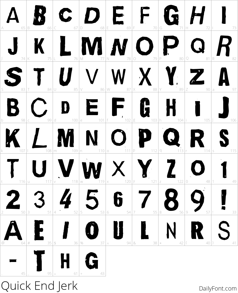 Quick End Jerk character map