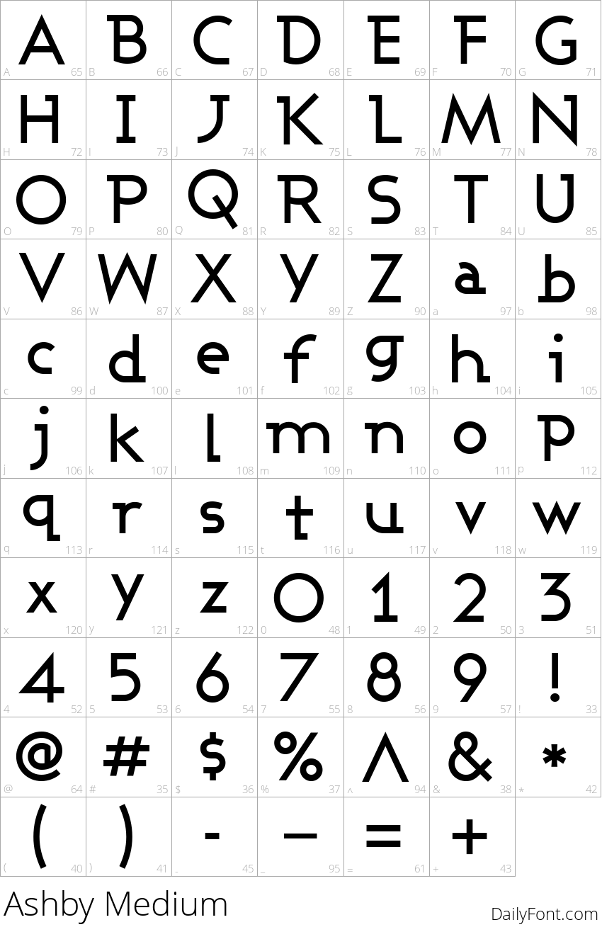 Ashby Medium character map