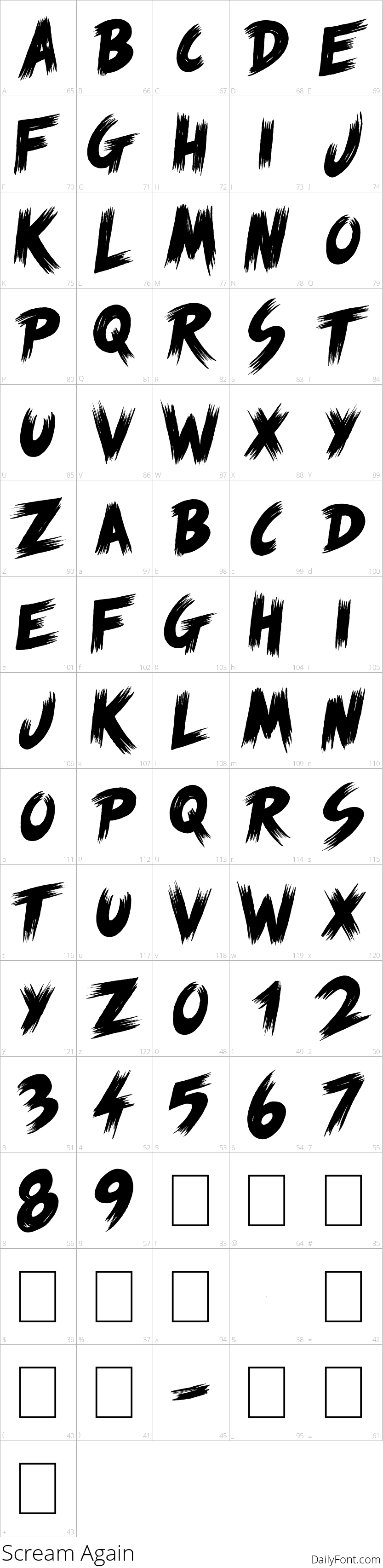 Scream Again character map