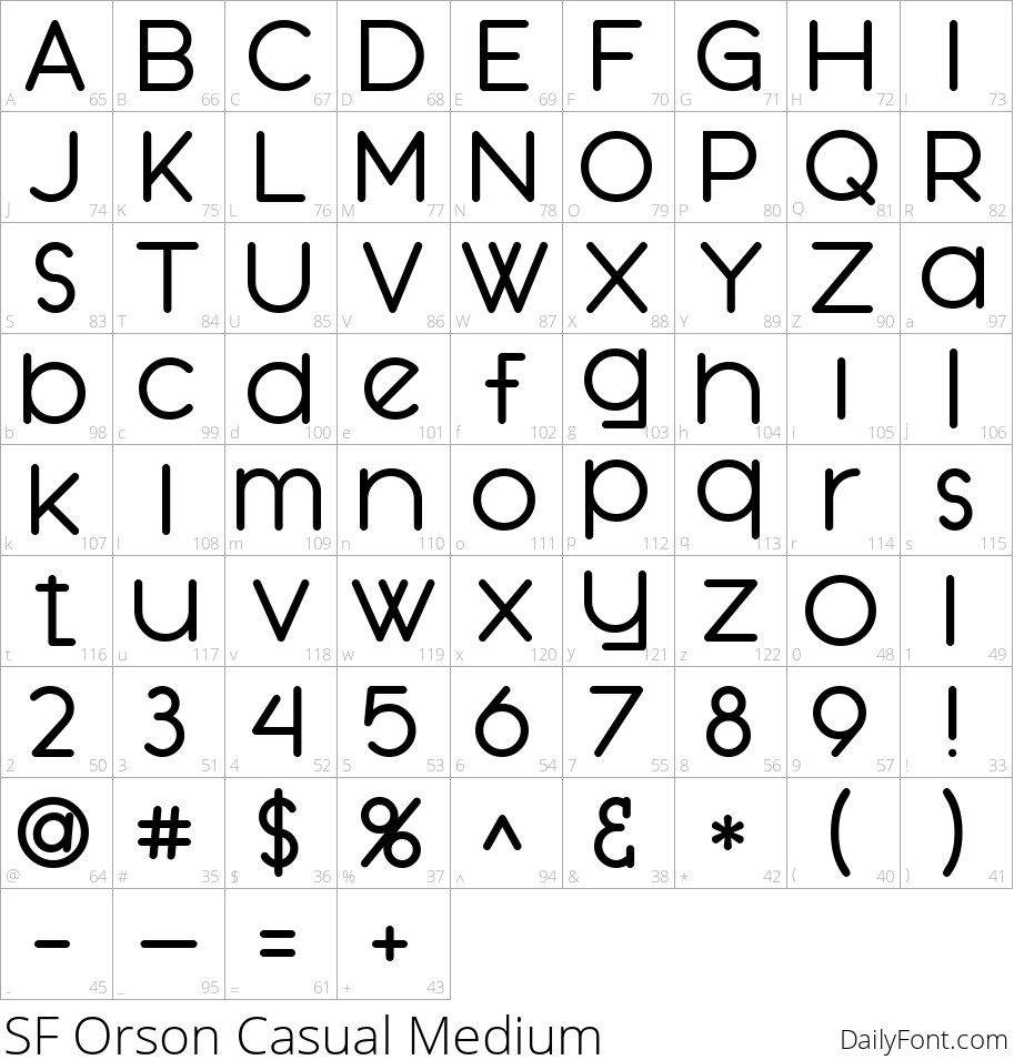 SF Orson Casual Medium character map