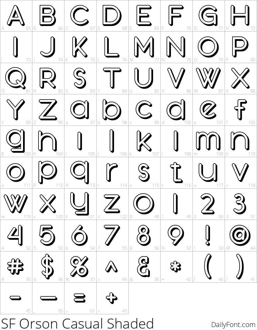 SF Orson Casual Shaded character map