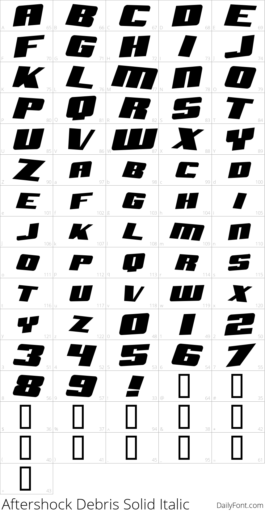Aftershock Debris Solid Italic character map