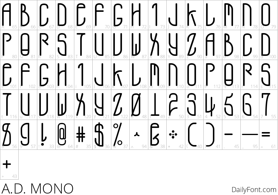 A.D. MONO character map