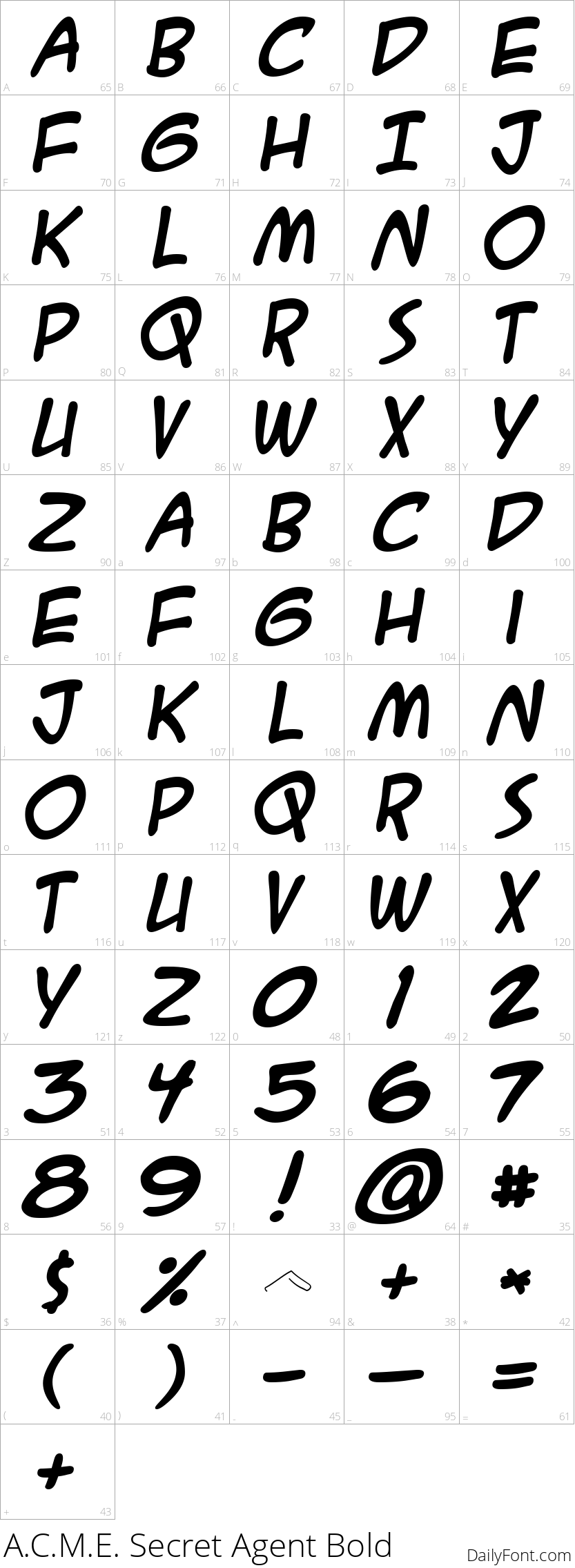 A.C.M.E. Secret Agent Bold character map