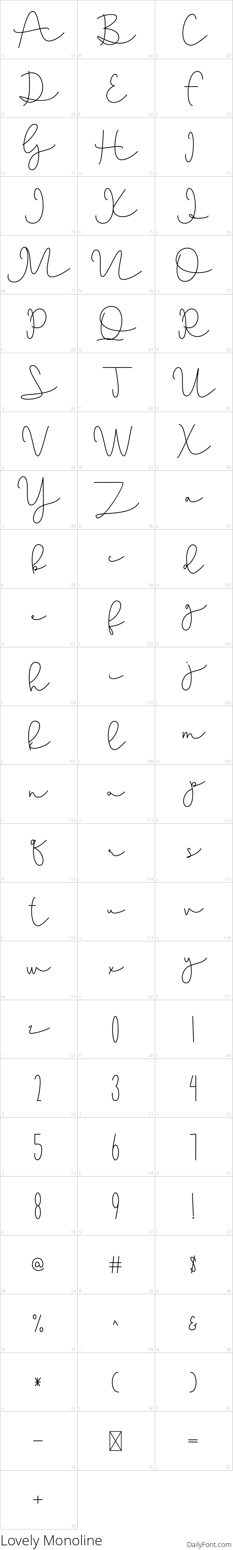 Lovely Pinkmatte character map