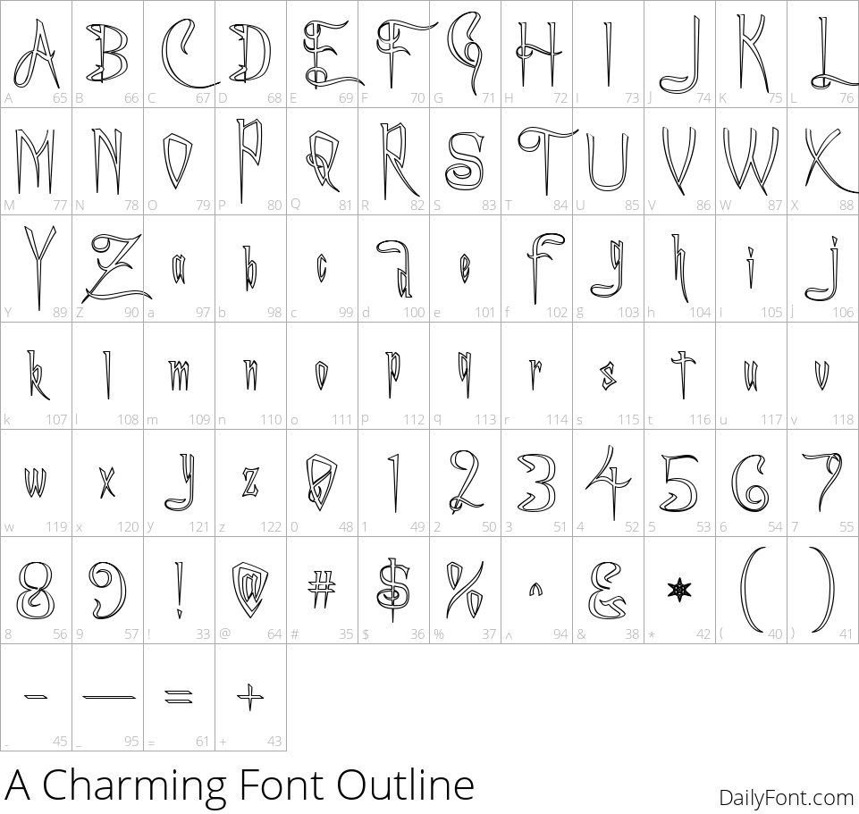 A Charming Font Outline character map