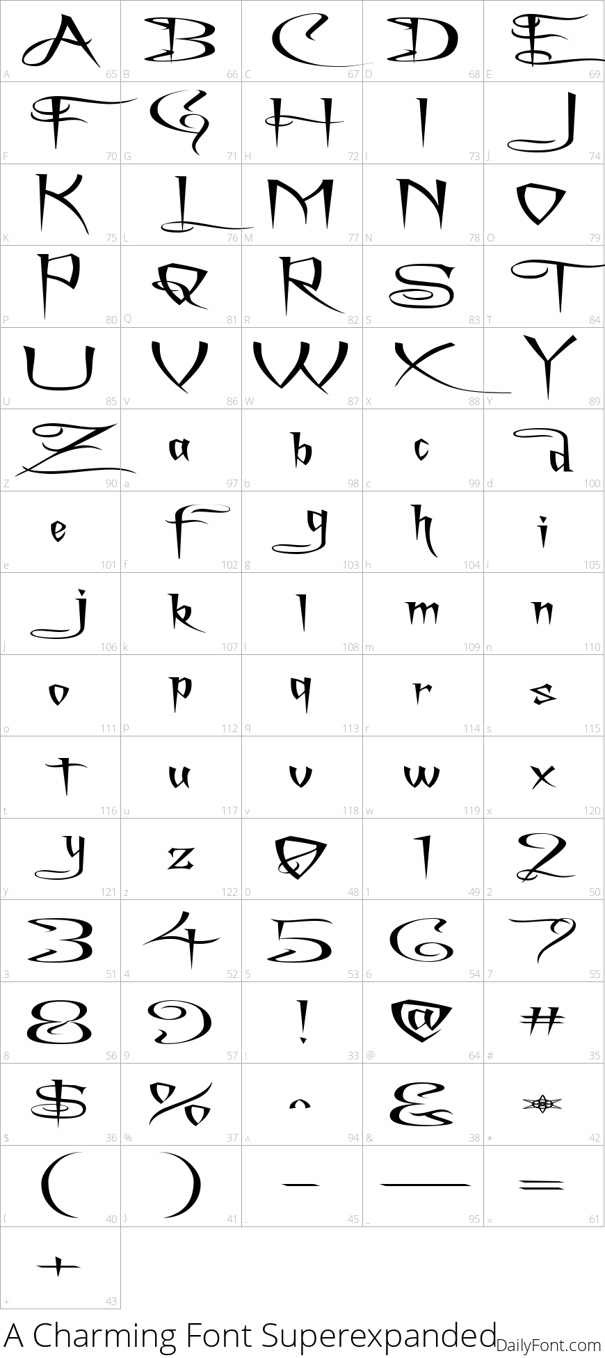 A Charming Font Superexpanded character map