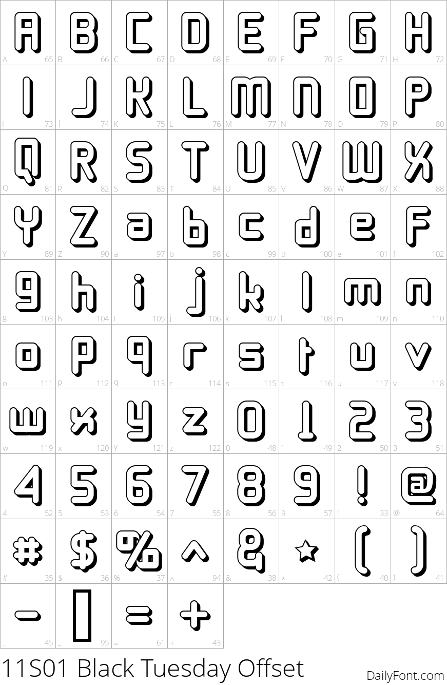 11S01 Black Tuesday Offset character map