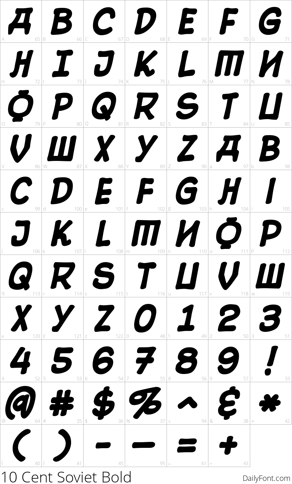 10 Cent Soviet Bold character map