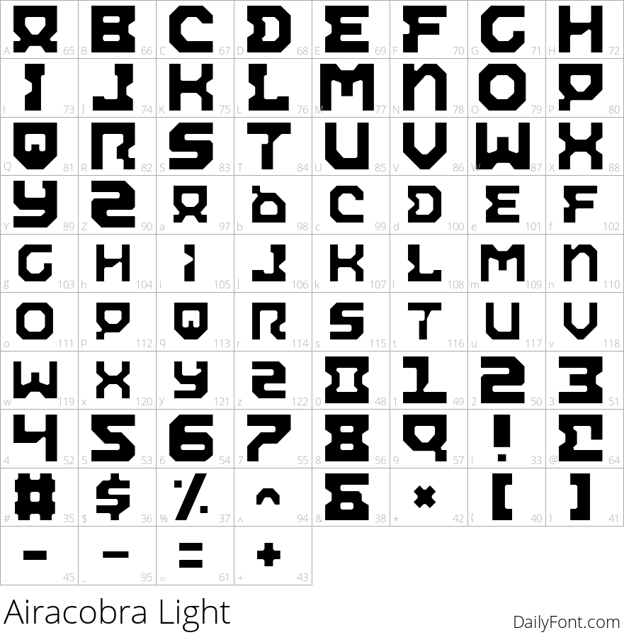 Airacobra Light character map
