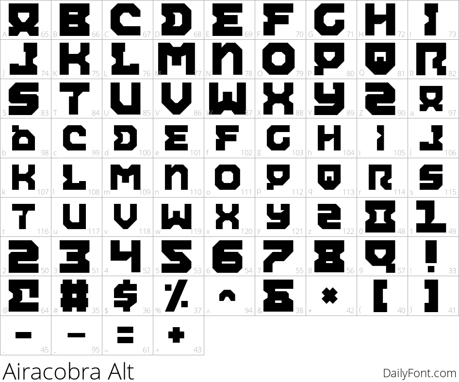 Airacobra Alt character map