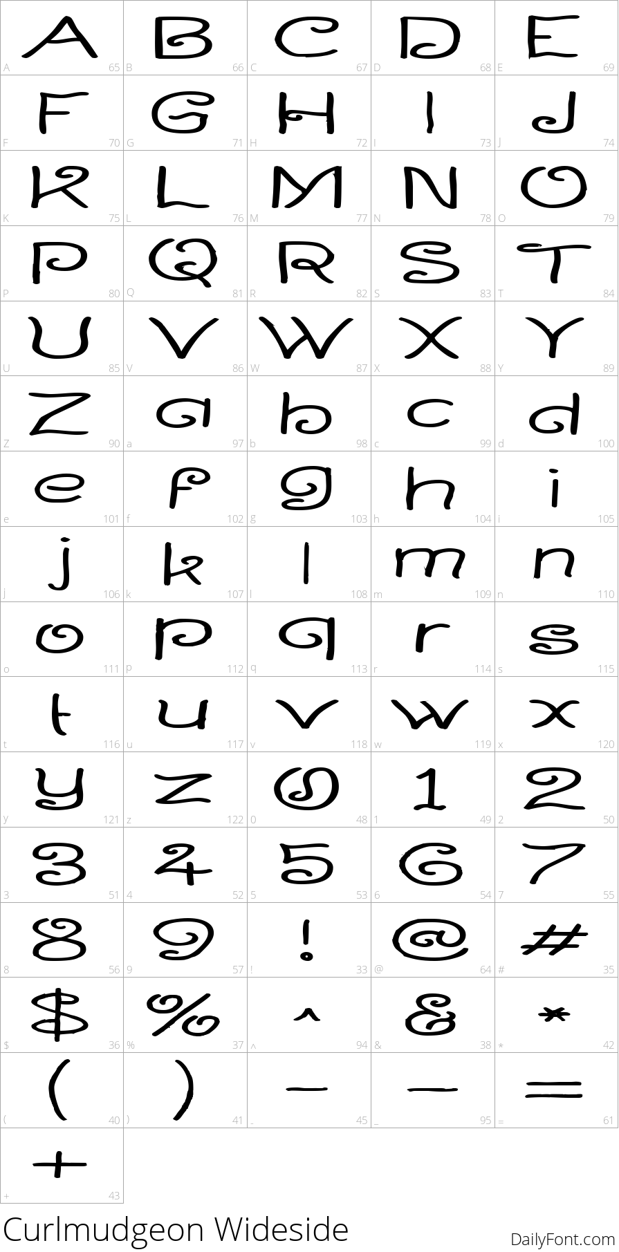 Curlmudgeon Wideside character map