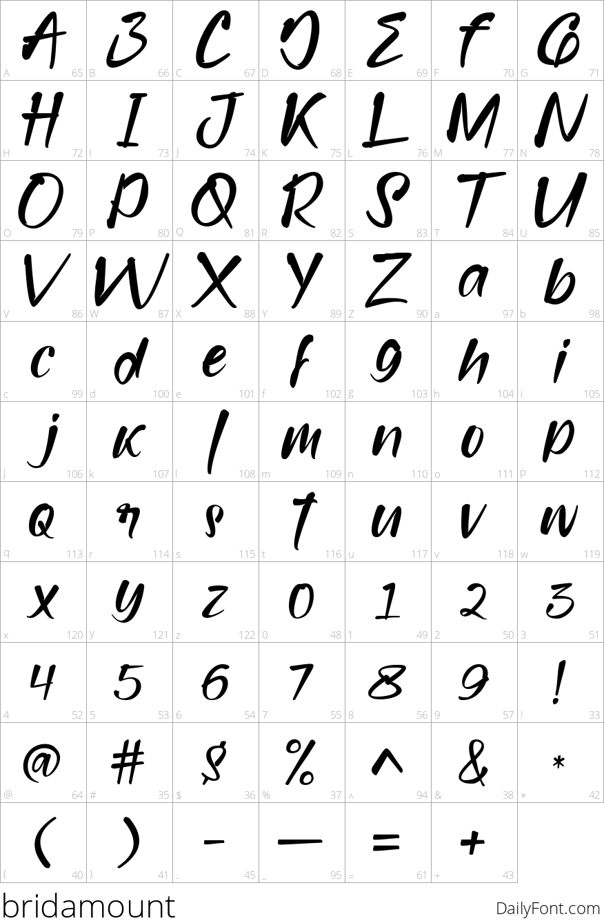 bridamount character map