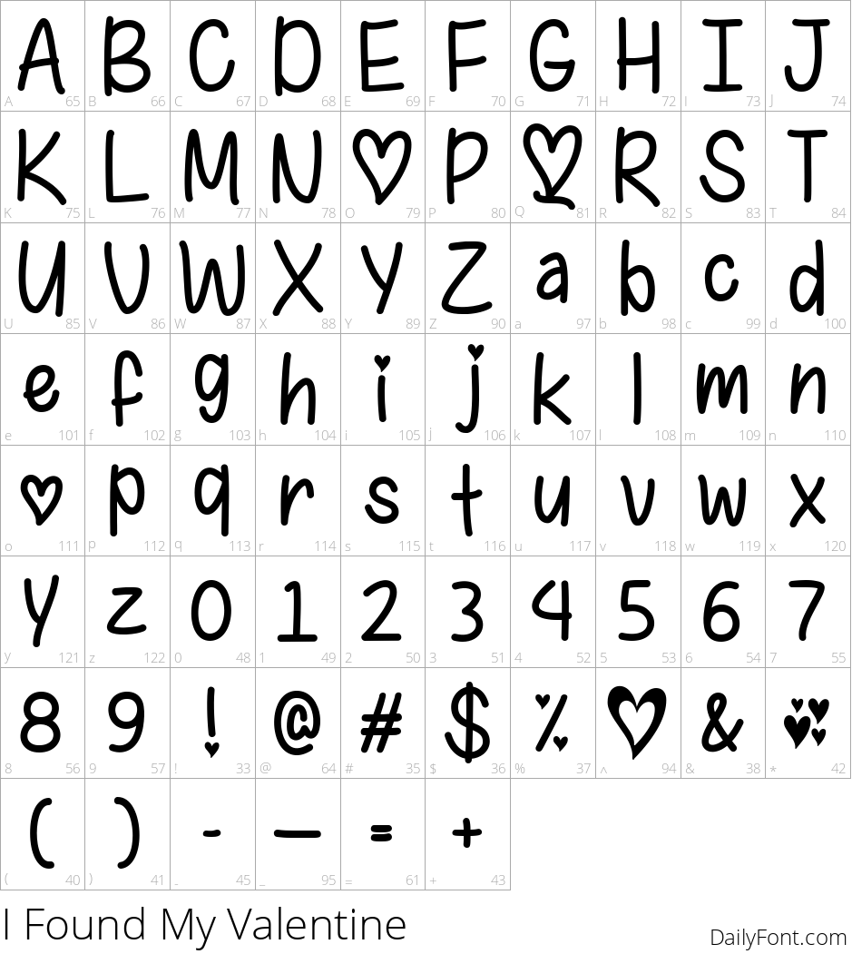 I Found My Valentine character map