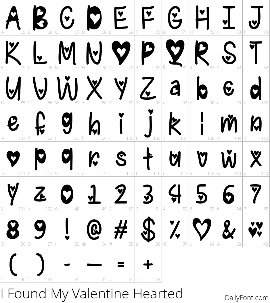 I Found My Valentine Hearted character map