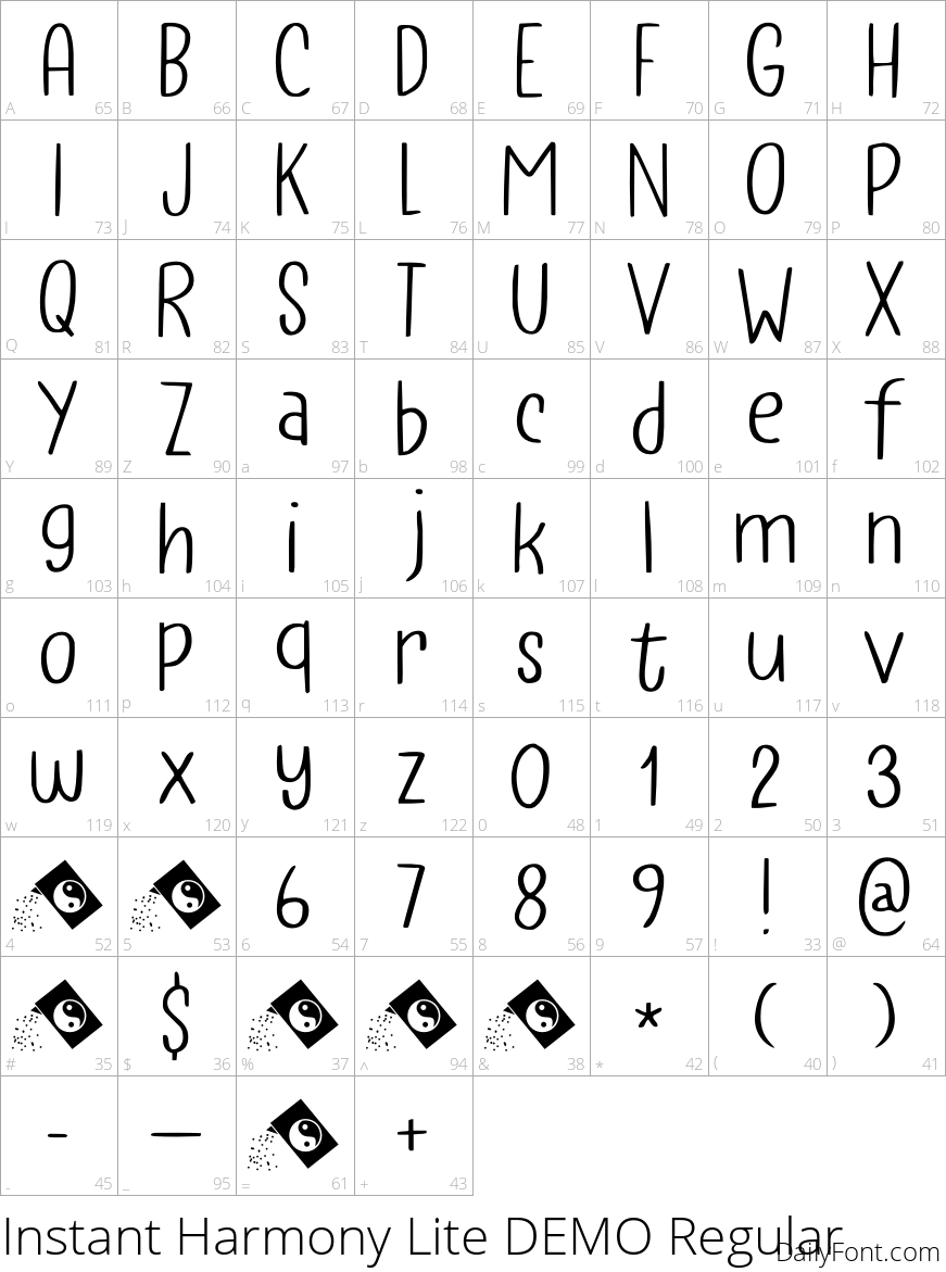 Instant Harmony Lite DEMO Regular character map