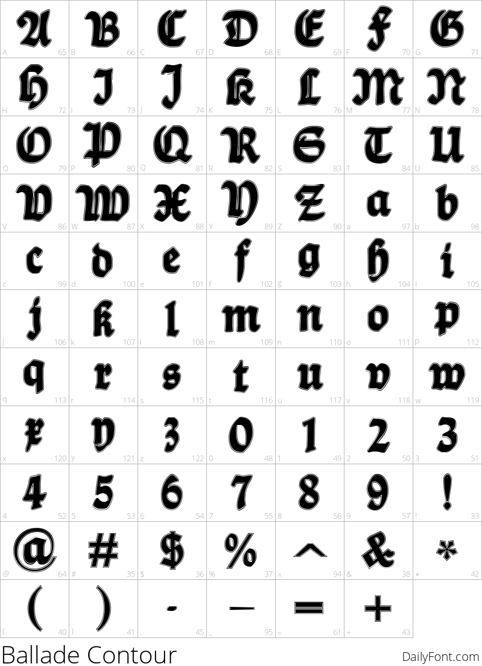 Ballade Contour character map
