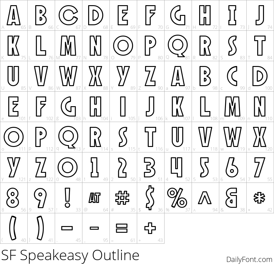 SF Speakeasy Outline character map